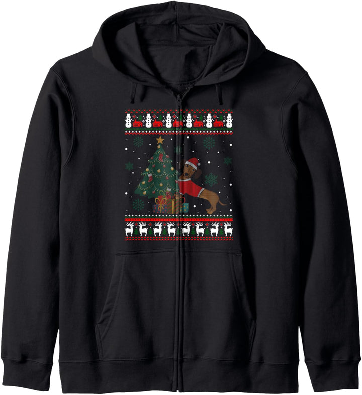 Weihnachtspullover mit Dackel-Motiv, Weihnachtsgeschenk Kapuzenjacke