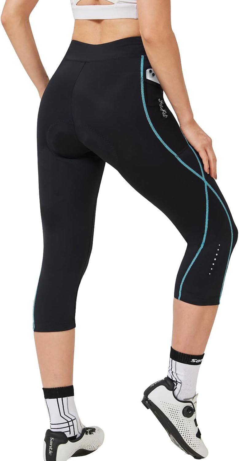 Santic Radlerhose Damen 3/4 Gepolstert Fahrradhose Damen mit Polster Radhose Damen M Schwarz, M Schw