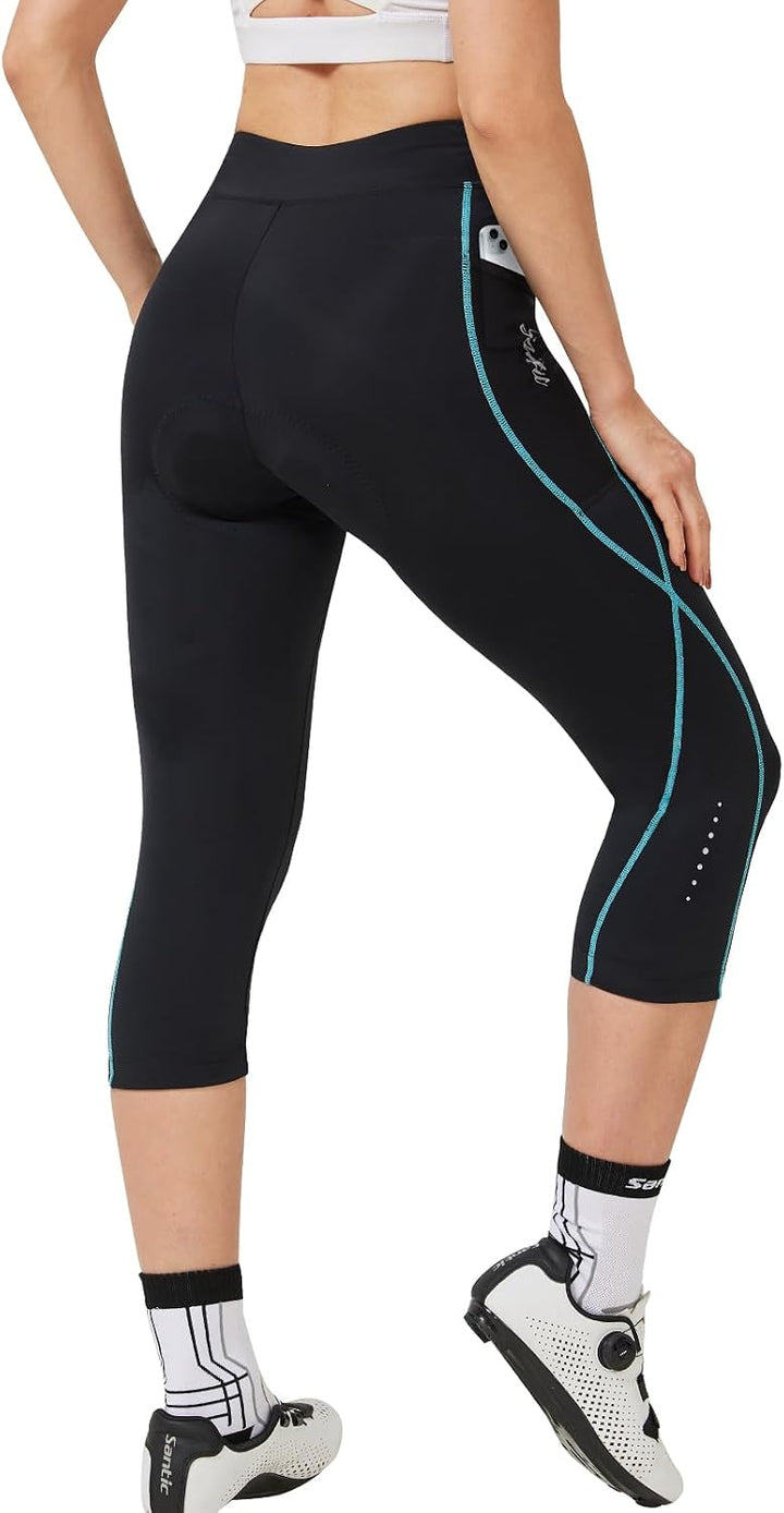 Santic Radlerhose Damen 3/4 Gepolstert Fahrradhose Damen mit Polster Radhose Damen M Schwarz, M Schw