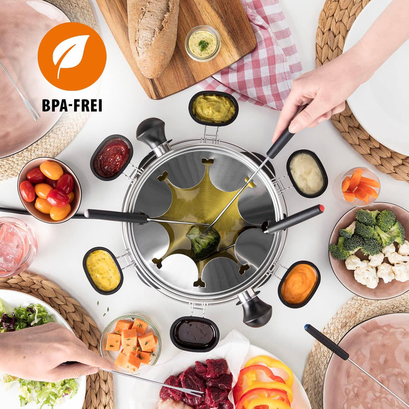 Tristar FO-1109 Fondue 1400W 8 Fonduegabeln Schwarz, Edelstahl mit, mit Saucenring