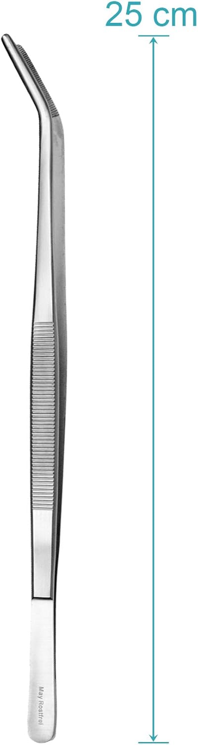 May - Set - 10 x Universal-Pinzette 25cm - Haushaltspinzette - gebogen - runde Spitze - innen gerief