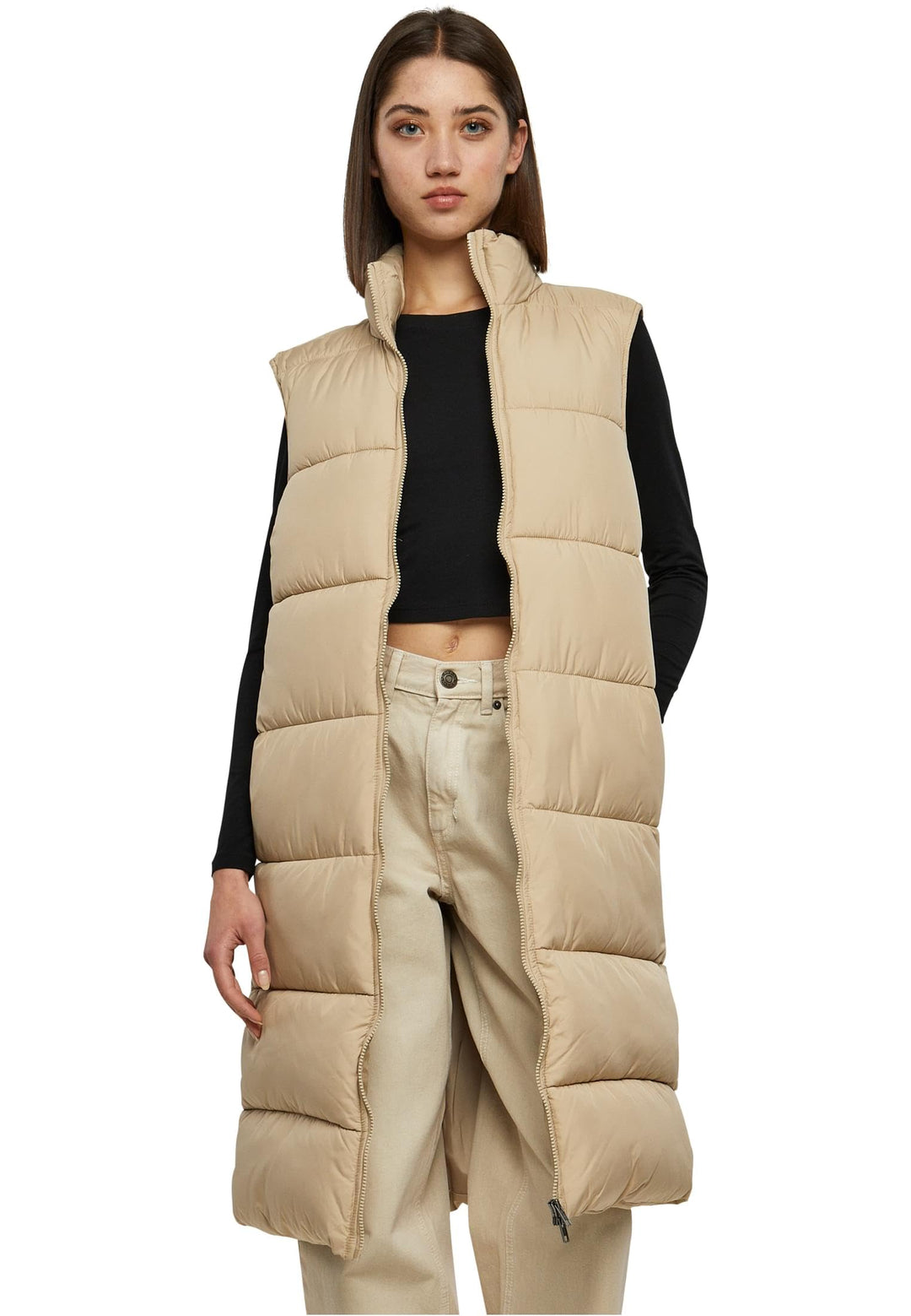 Urban Classics Damen Ladies Long Puffer Vest Weste S Wetsand, S Wetsand