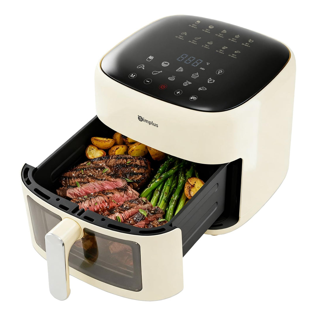 SIMPLUS Heissluftfritteuse 6,5 L, Airfryer XL mit Sichtfenster, 1500 W, extra schlankes Design, Touc