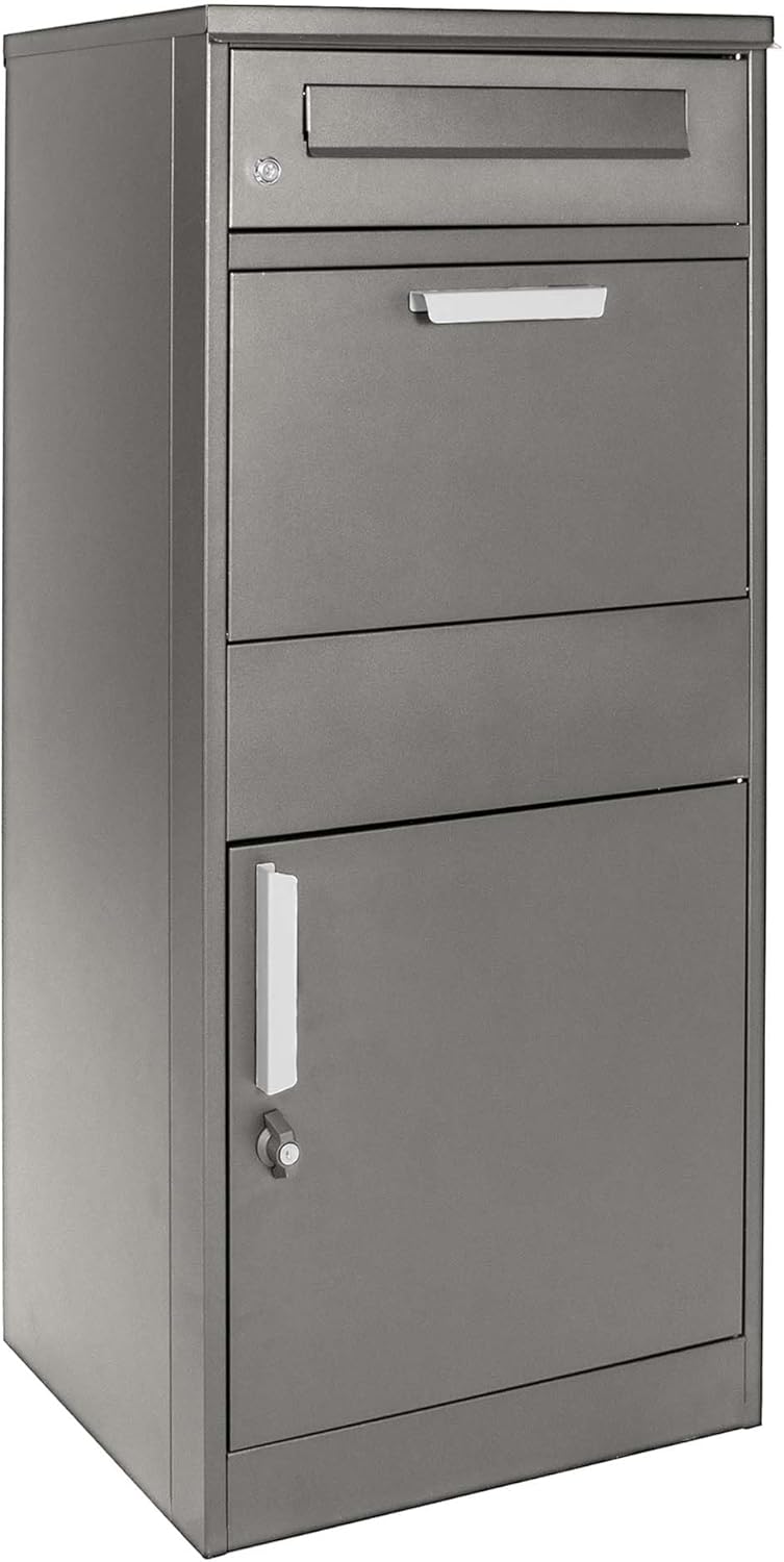 Wiltec Paketkasten grau 500 x 370 x 1120 mm, Paketbox Zuhause, Private Paketannahme passend für Pake