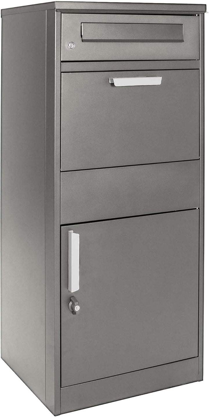 Wiltec Paketkasten grau 500 x 370 x 1120 mm, Paketbox Zuhause, Private Paketannahme passend für Pake