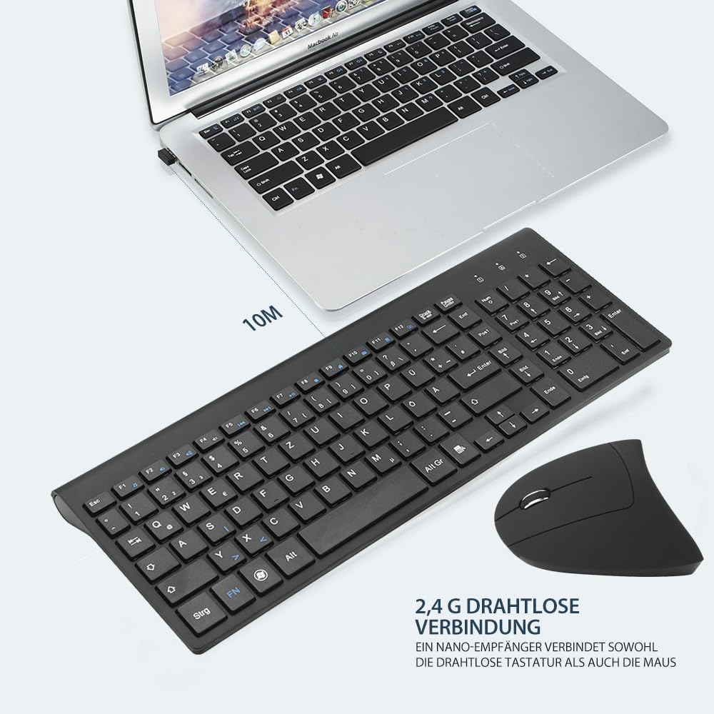 2,4 GHz Kabellose Vertikale Ergonomische Maus und Tastatur Combo Ultradünne tragbare Grösse für PC D