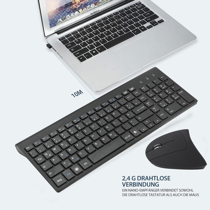 2,4 GHz Kabellose Vertikale Ergonomische Maus und Tastatur Combo Ultradünne tragbare Grösse für PC D
