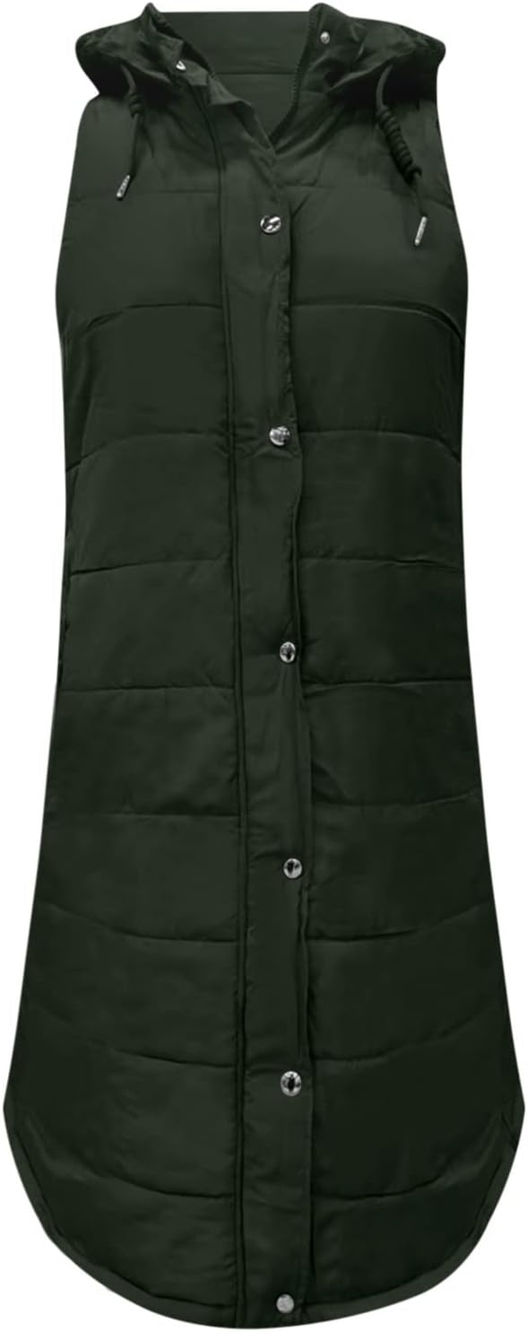 Duohropke Steppweste Damen Lang mit Kapuze Elegant Übergangsjacke Damenwesten Longweste Steppjacke P