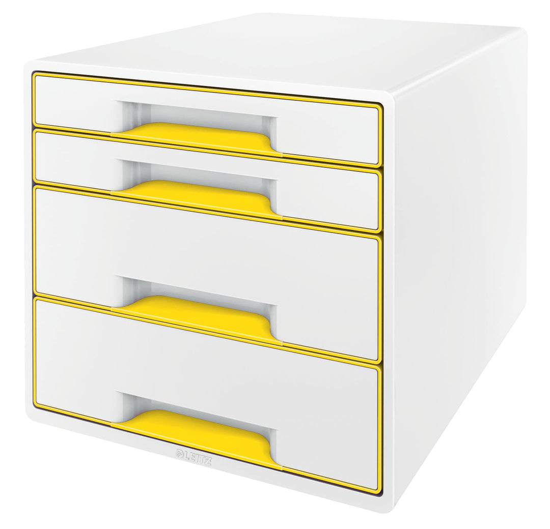 Leitz CUBE Schubladenbox mit 4 Schubladen, Weiss/Gelb, A4, Inkl. transparentem Schubladeneinsatz, WO
