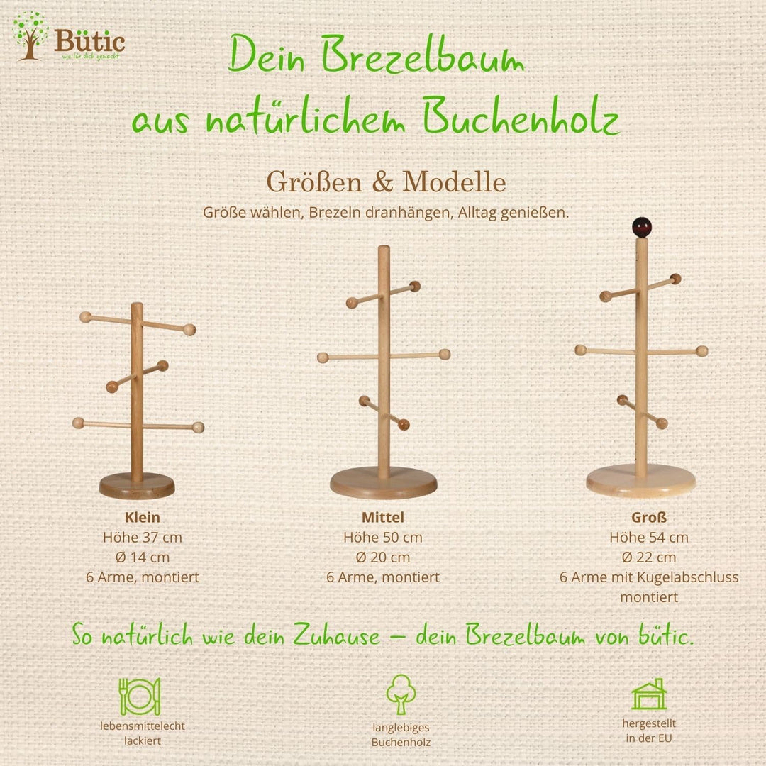 Bütic Holz Brezelbaum, Brezelständer, Gebäckständer aus Buche 6-armig, Artikel:Höhe 50cm, Höhe 50cm