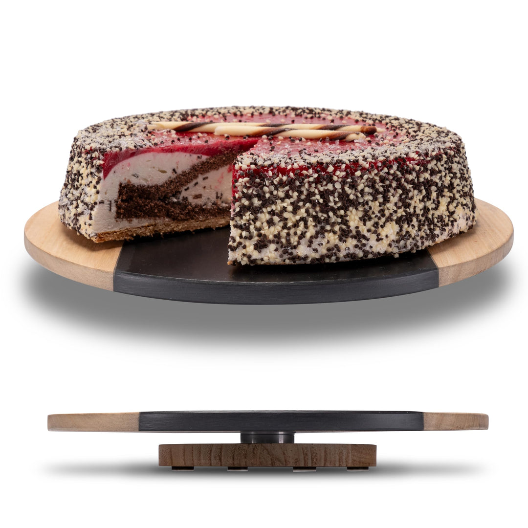 drehbare Schieferplatte mit Edelholz rund Servierplatte Kuchenplatte Wurstplatte Käseplatte Schiefer