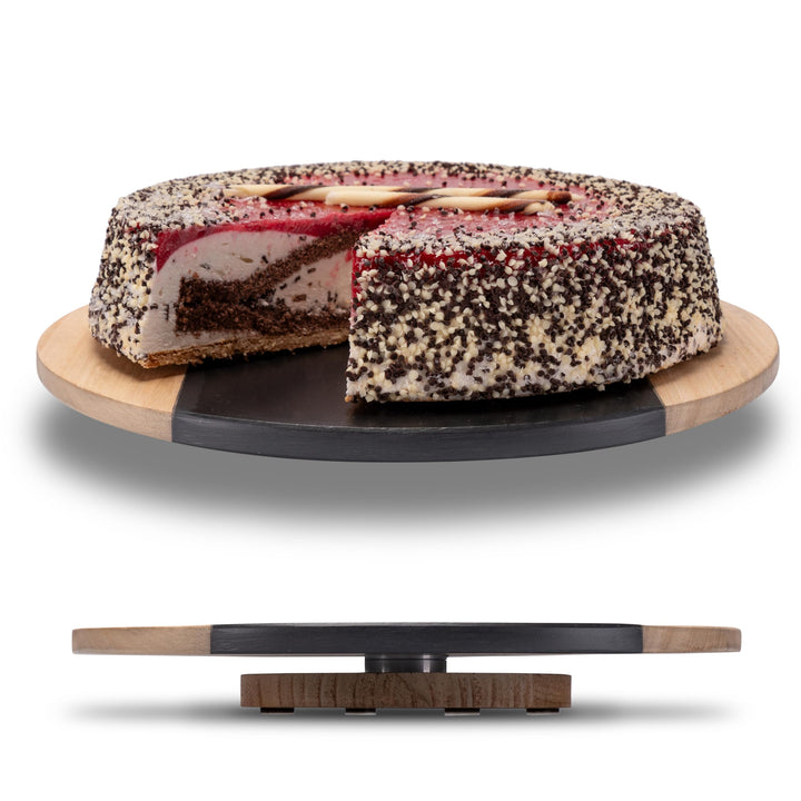 drehbare Schieferplatte mit Edelholz rund Servierplatte Kuchenplatte Wurstplatte Käseplatte Schiefer