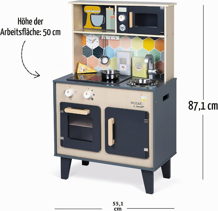Janod - Mozaïc Big Cooker - Spielküche für Kinder - Kinderküche mit Sound und Licht - Holzküche mit