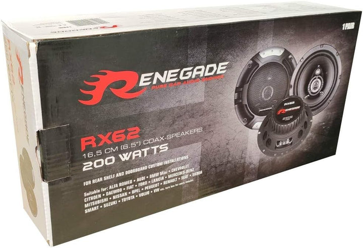 2 Lautsprecher RENEGADE RX62 koaxial 2 Wege 6,5" 16,50 cm 165 mm Durchmesser 100 watt rms 200 watt m