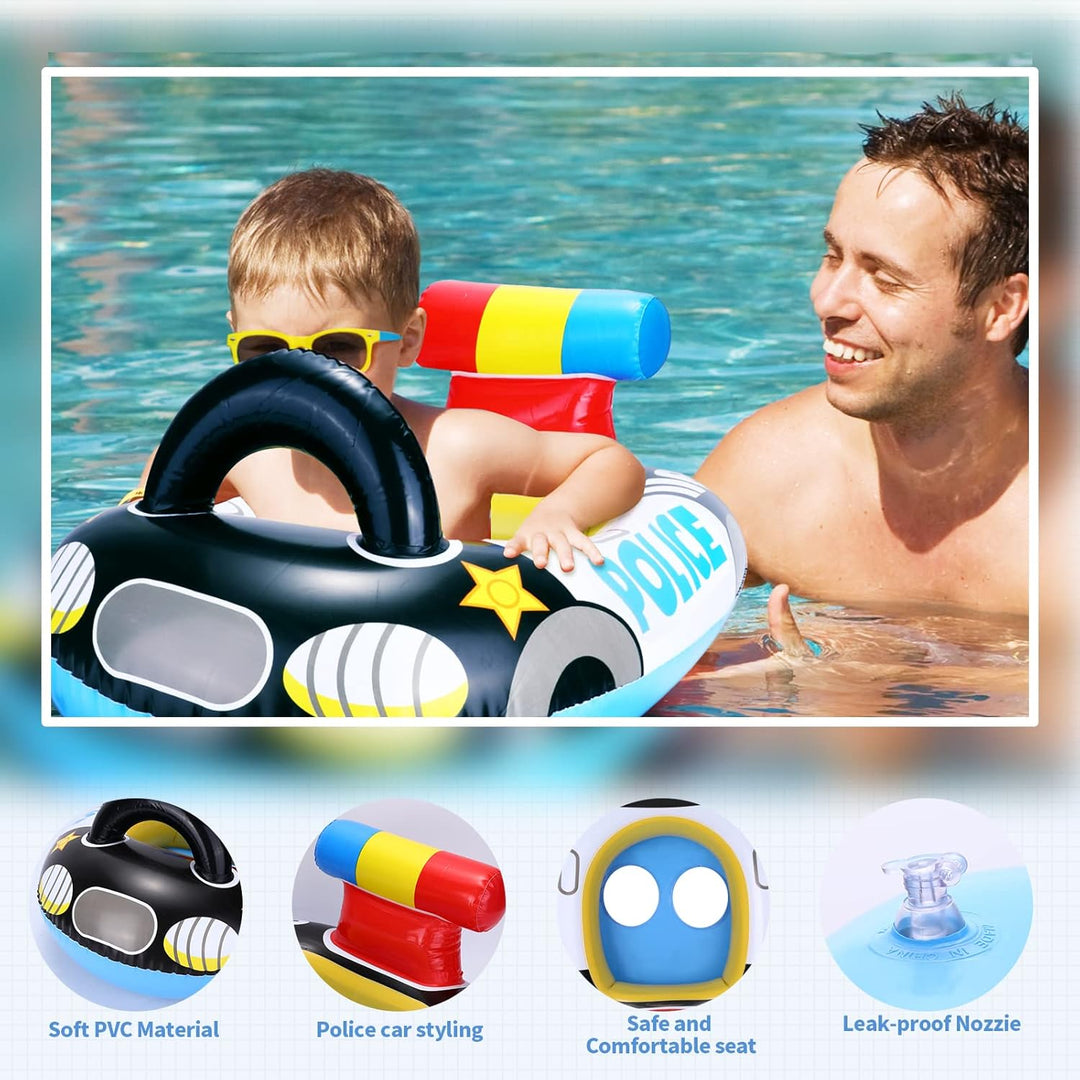 Pwsap Cartoon Baby Schwimmring,Streifenwagen Float Aufblasbar Schwimmhilfe Ring Mit Sitz, Doppelgrif