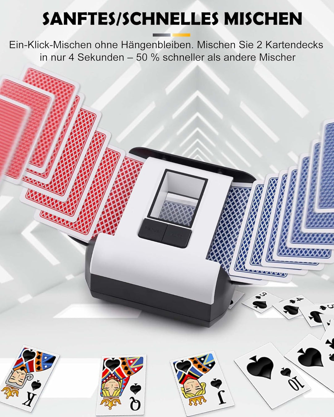 OBLITZON Kartenmischmaschine Elektrische Automatischer Kartenmischer für 1-2 Decks One-Press Auto &