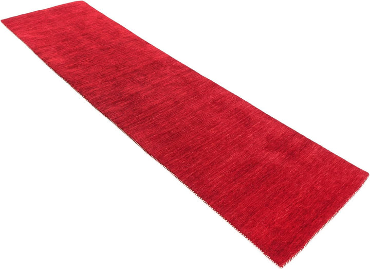 RUG PRINCE Wollteppich Gabbeh Uni 80x200 Handgewebt Läufer Rot Einfarbig Handarbeit Zimmer, Rot 80x2
