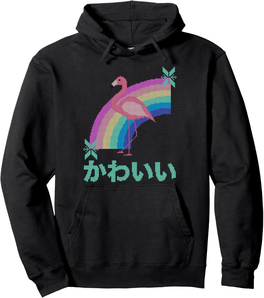 Ästhetischer Flamingo und Pastell Regenbogen Hässliche Weihnachten Kawaii Pullover Hoodie