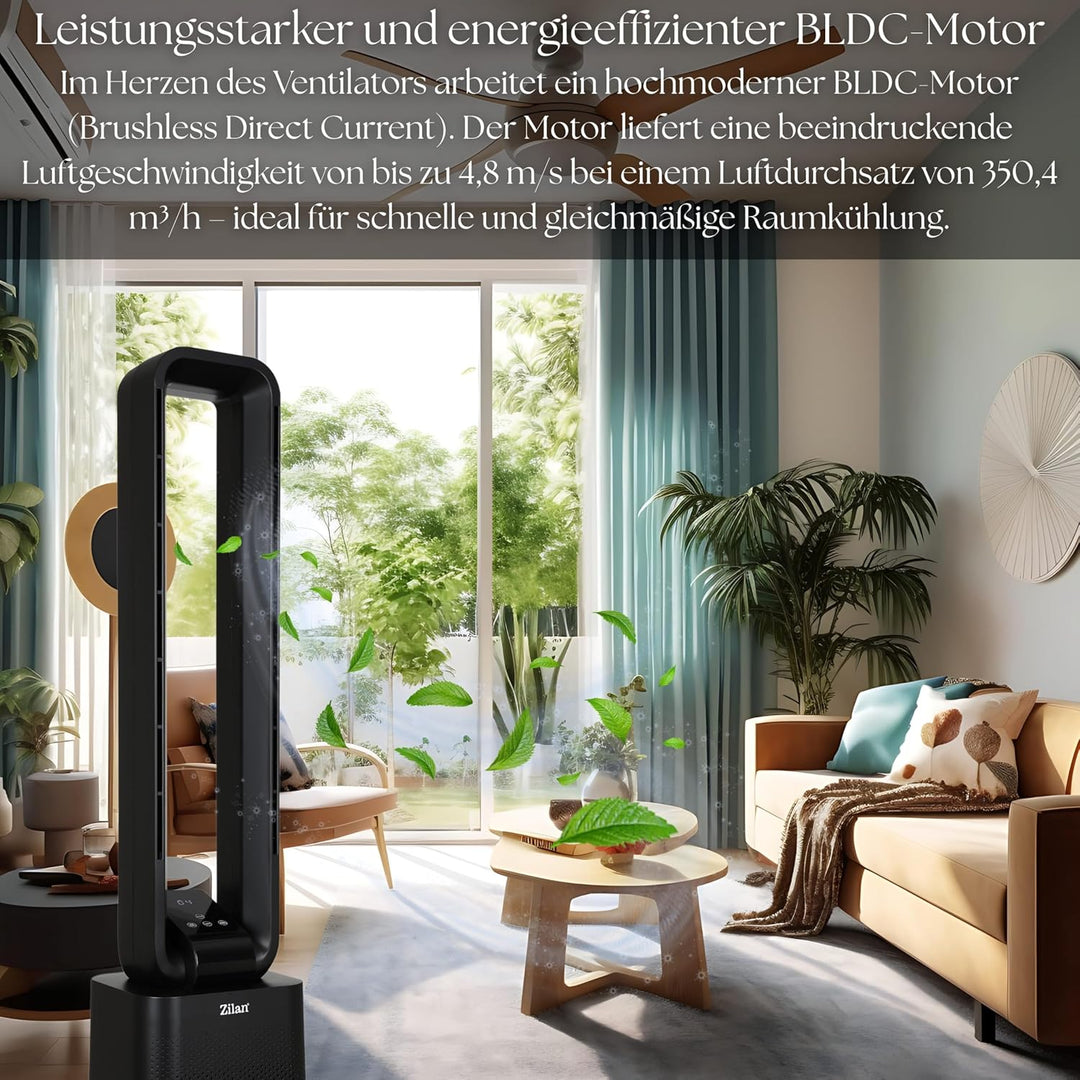 Zilan Turmventilator Blattlos Leise Standventilator mit Fernbedienung – 12 Stufen, 3 Modi, BLDC Moto