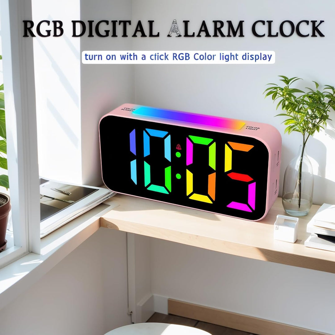 Lancoon Farbiger Digitalwecker mit Snooze Funktion RGB Grossdisplay 8 Farboptionen 12 24h Format Lau