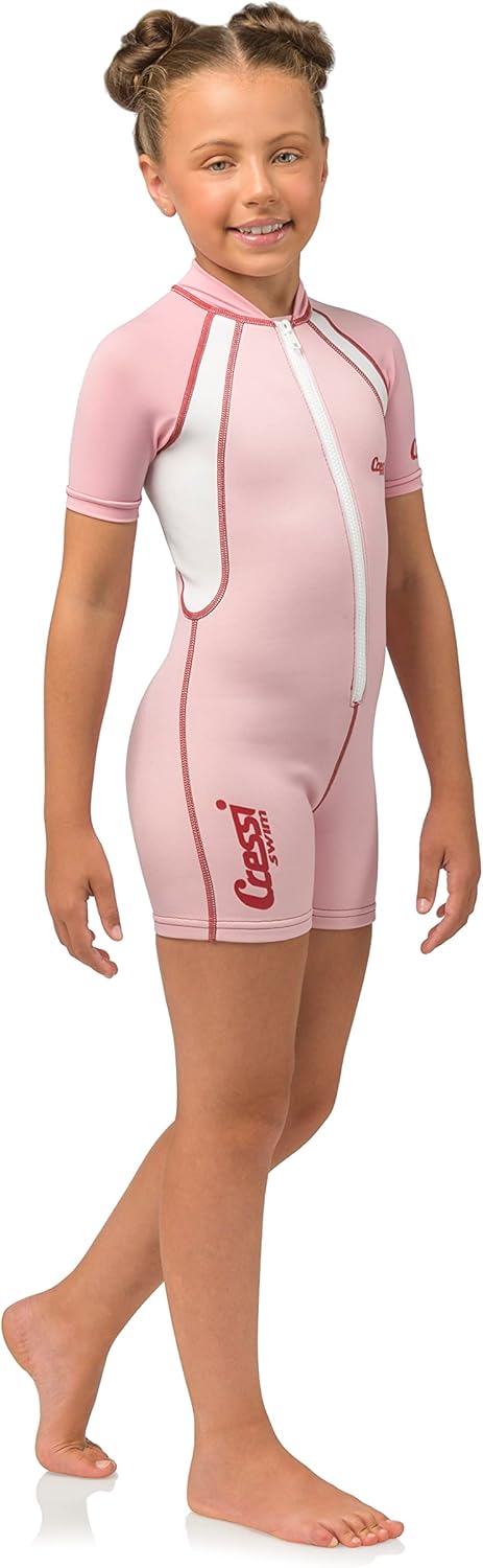 Cressi Kid Shorty Wetsuit 1.5 mm - Shorty Neoprenanzug für Kinder Ultra Stretch Neopren Rosa/Weiss L