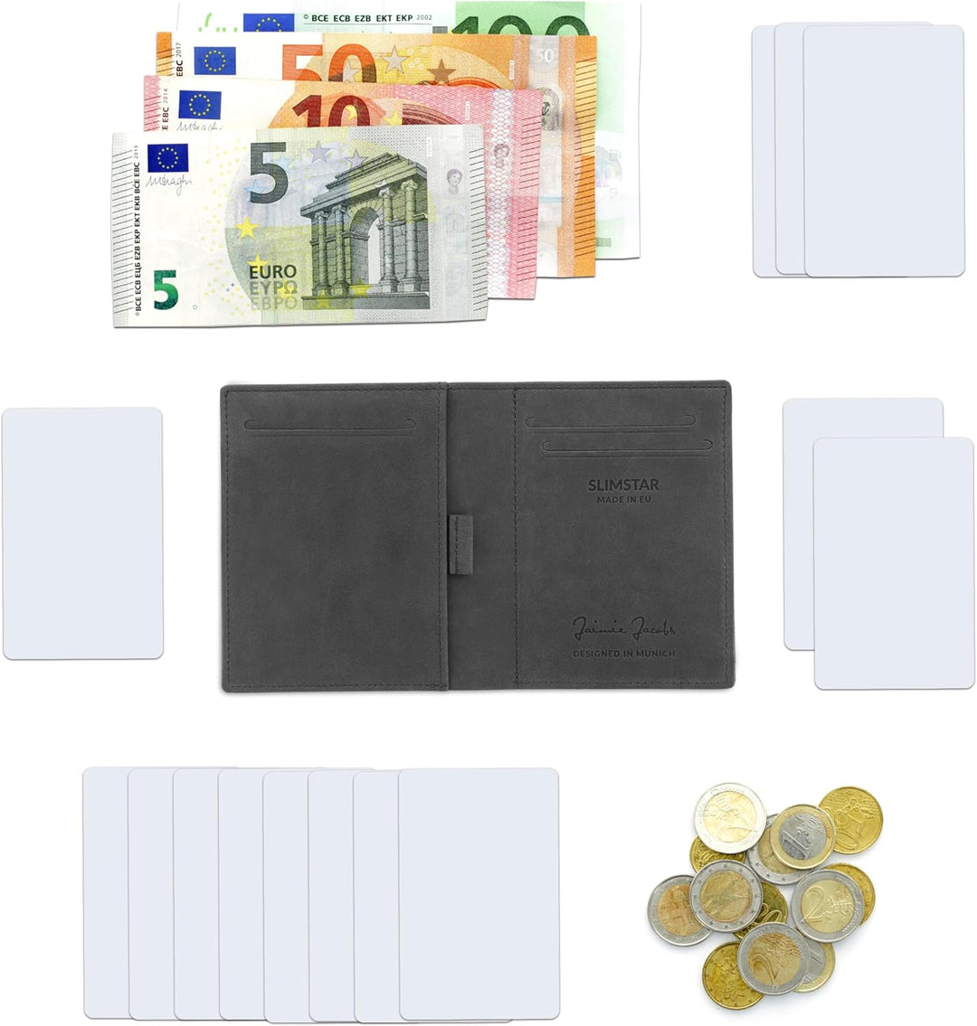 Jaimie Jacobs SLIMSTAR AirTag-Edition mit Gravur dünne Geldbörse grosses Kleingeldfach Leder Slim Wa