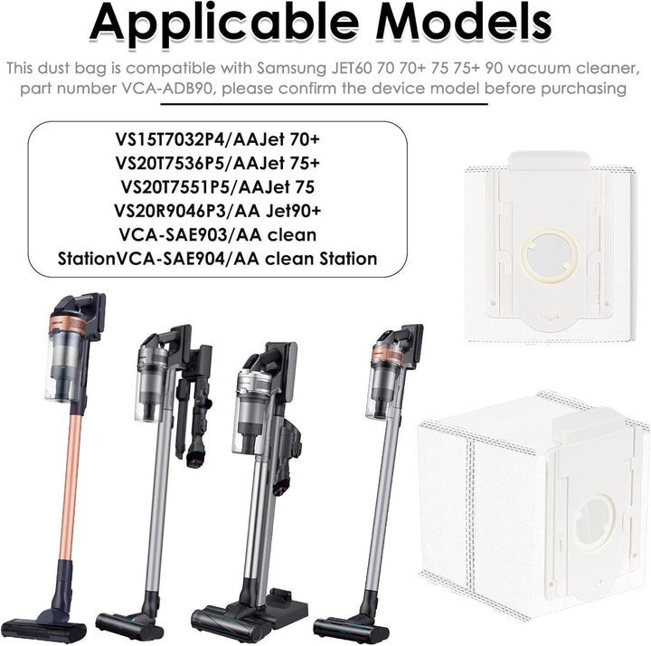 (15 Stück) VCA-ADB90 Ersatzstaubbeutel, kompatibel mit Samsung Vca-SAE/903–904/AA Jet70+ 75+ Jet90 S
