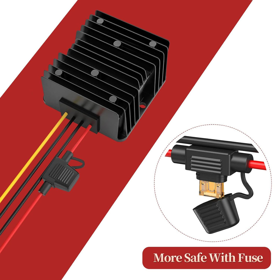 24V auf 12V 10A 120W, Spannungswandler 24V zu 12V mit Sicherung Wasserdicht und Schnellverbinder Kab