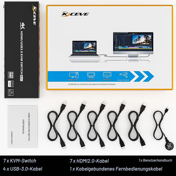 USB 3.0 KVM Switch HDMI 4 Ports 4K@60Hz,KVM Switch 4 PC 1 Monitore Support HDMI2.0,HDCP2.2,Simulatio