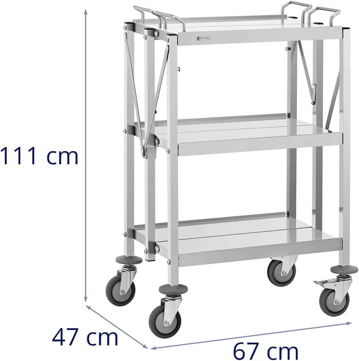 Royal Catering RCSW-100 Servierwagen 3 Borde 40 x 58 cm 90 kg faltbar Küchenwagen Edelstahl Küchenro