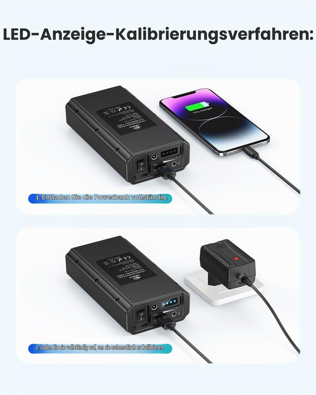 12V Powerbank 6000mAh Tragbar LiFePO4 Powerbank mit Ladegerät, DC Ausgang mit USB-A, DC 12V Und 9V H
