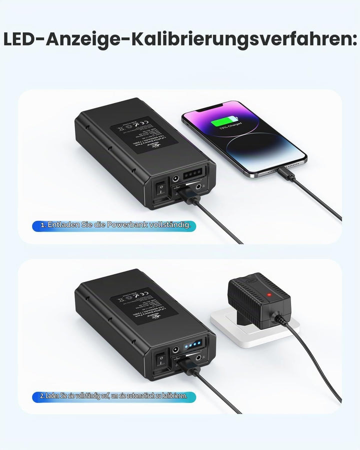 12V Powerbank 6000mAh Tragbar LiFePO4 Powerbank mit Ladegerät, DC Ausgang mit USB-A, DC 12V Und 9V H