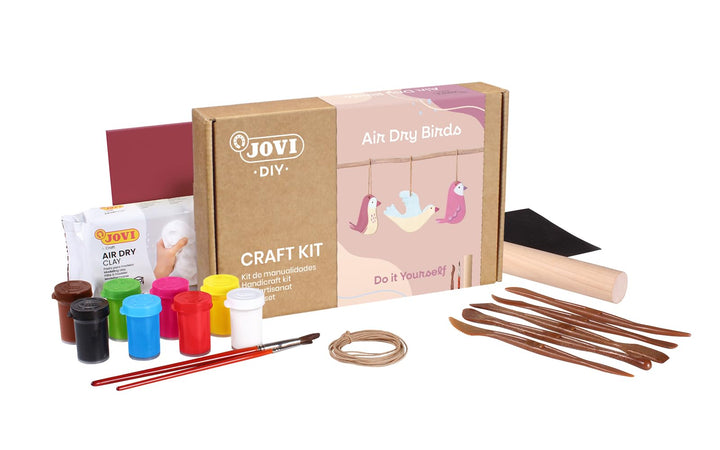 Jovi 2701 DIY Air Dry Birds - Bastelset für Vögel aus luftgetrocknetem Ton weiss + Farben und Werkze