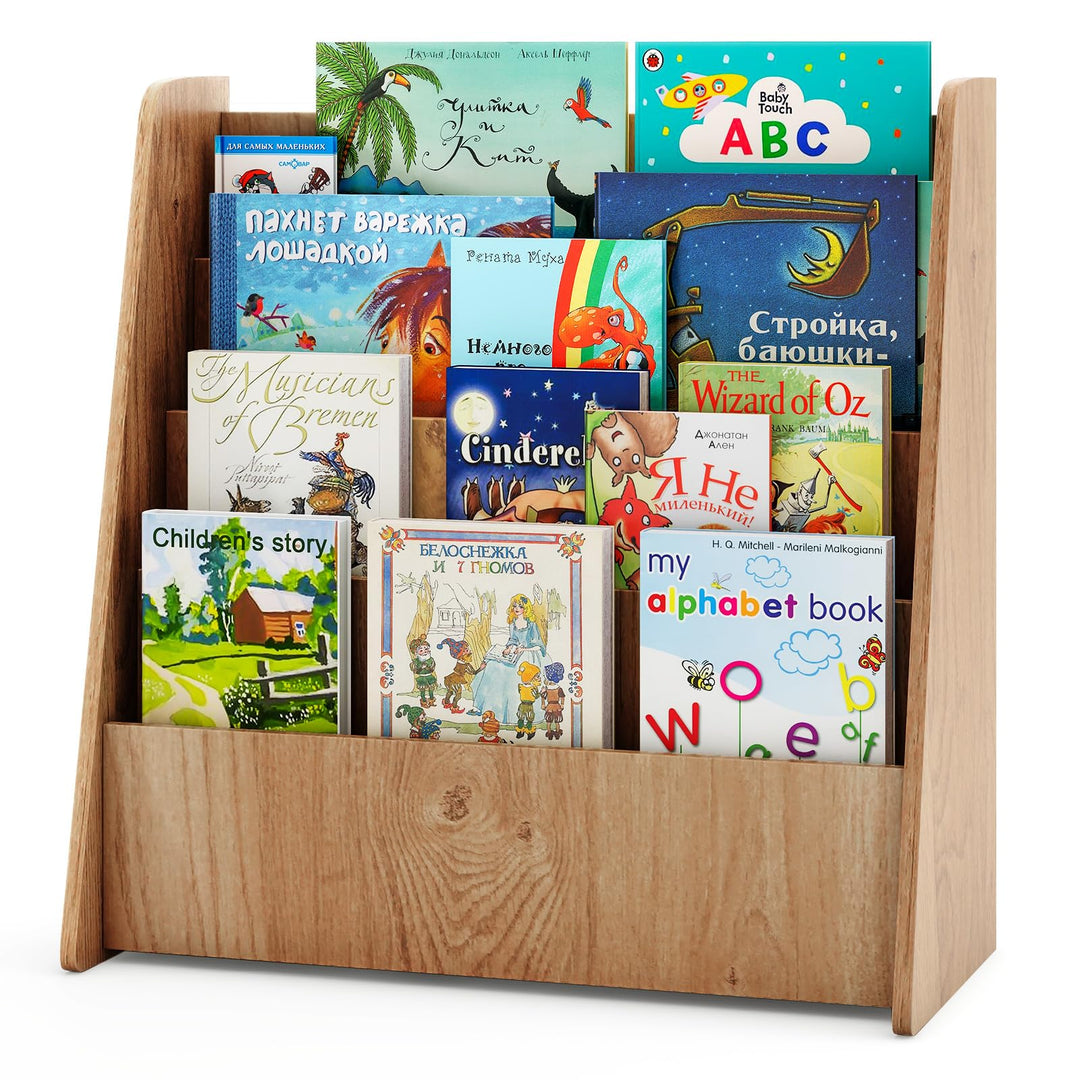 GOPLUS Bücherregal Kinder, Montessori Kinderregal mit 4 Ablagefächern, Kinderbücherregal Büchergeste