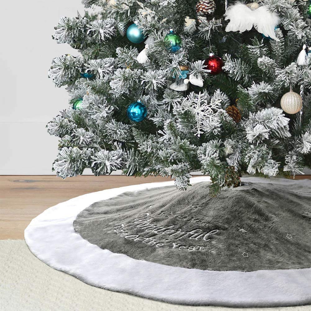 Dremisland 90cm Weihnachtsbaum Röcke Plüsch Weihnachtsbaum Rock Grau Weiss Kunstpelz Weihnachtsbaumd