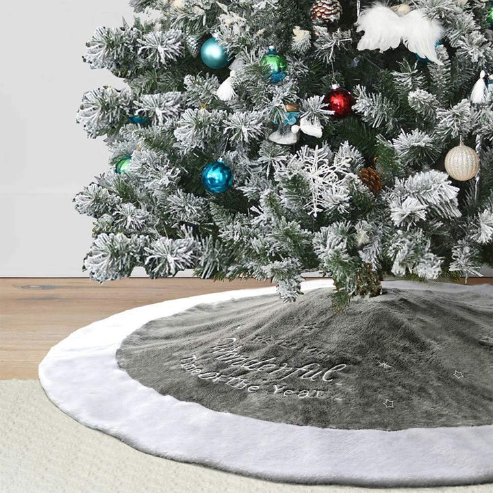 Dremisland 90cm Weihnachtsbaum Röcke Plüsch Weihnachtsbaum Rock Grau Weiss Kunstpelz Weihnachtsbaumd