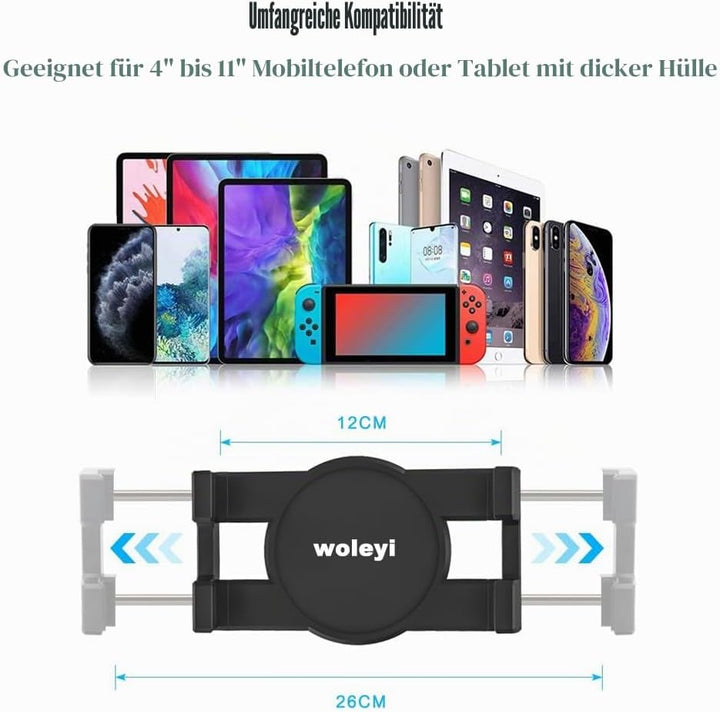 Tablet Halterung Auto Armaturenbrett, woleyi KFZ Tablet Handyhalterung mit Saugnapf Teleskoprohr für
