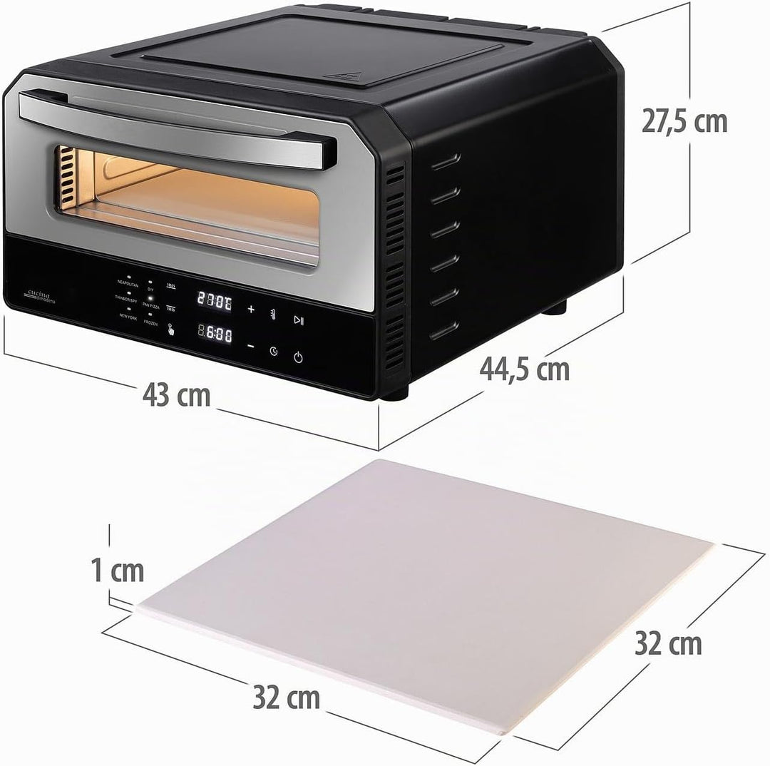 Backofen: Elektrischer Pizzaofen mit Pizzastein, 400 °C, 1.700 W, Pizzaschieber (Pizzaofen für Zuhau