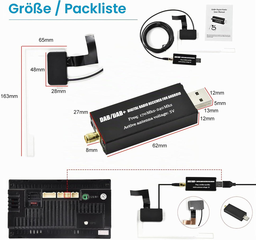 Rimoody DAB DAB+ Auto Empfänger Adapter DAB Antenne Digital für Autoradio Empfänger Adapter mit Ante