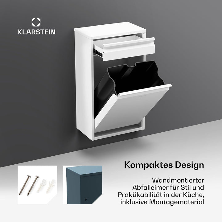 Klarstein Single-Compartment Mülleimer 50L - Edelstahl Abfalleimer Küche Mit Schublade, Wandmontage