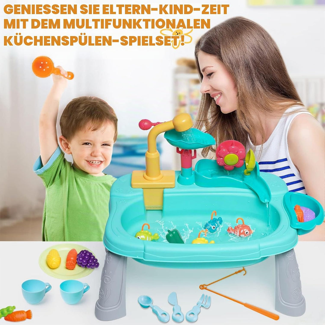 Ark miido Küchenspüle Spielzeug mit fliessendem Wasser, kinderwaschbecken mit Wasserhahn, Waschbecke