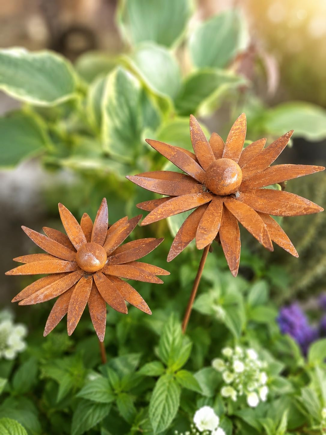 Bornhöft 3er Set Gartenstecker Sonnenhut Metall Rost Gartendeko Edelrost Rankstab Beetstecker Topfst