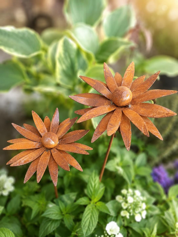 Bornhöft 3er Set Gartenstecker Sonnenhut Metall Rost Gartendeko Edelrost Rankstab Beetstecker Topfst