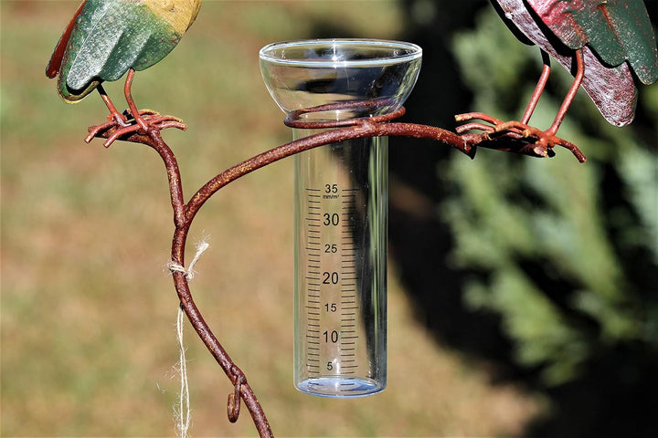 Unbekannt Regenmesser Gartenstecker Rabenpaar Vogel Metall Glas Bunt H 136 cm°