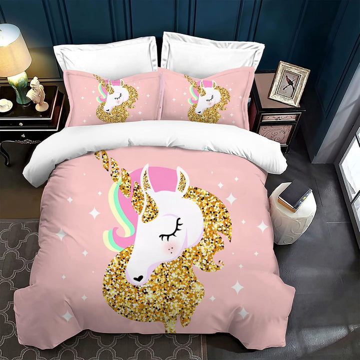 Hoimlm Kinder Bettwäsche 200x200 Einhorn Bettwäsche Set mit Bettbezug and 2 Kissenbezug, Cartoon Ein