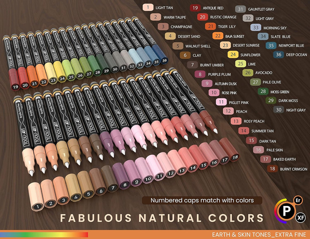 36 Acrylstifte Haut-und Erdton-Marker-Set für Felsmalerei Leinwand Tassen Glas Kunststoff Holz Metal