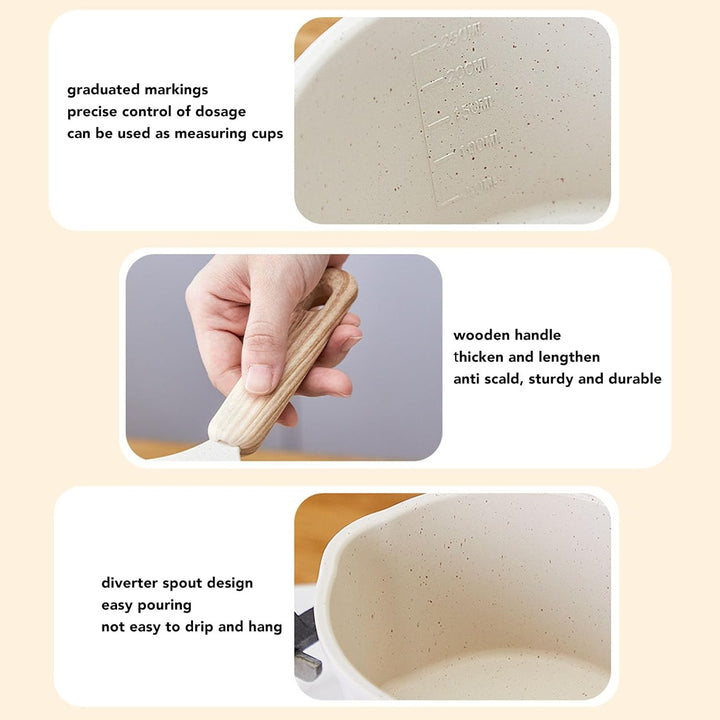 Kleiner Milchtopf, Weisser Antihaftbeschichteter Kochtopf, Multifunktionaler Kochtopf mit Holzgriff