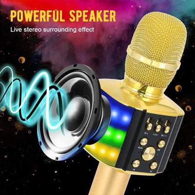 BONAOK Karaoke Mikrofon Kinder, 4-in-1 Bluetooth Mikrofon Karaoke mit LED, Tragbares KTV Microphone,