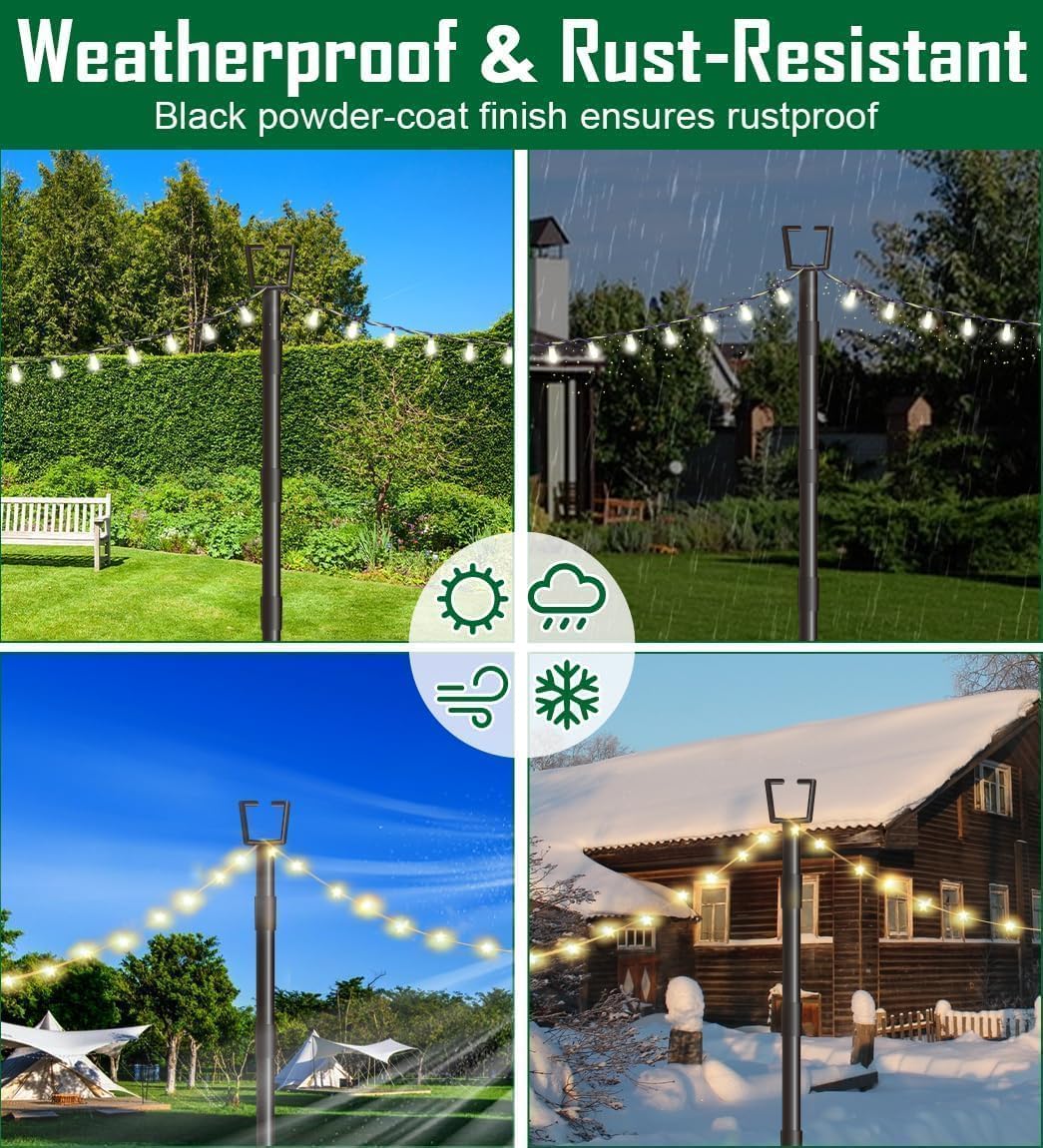 HoldOneLight String Light Pole für Deck 10Ft/3M Outdoor String Light Poles - Verstellbare Höhe, rost