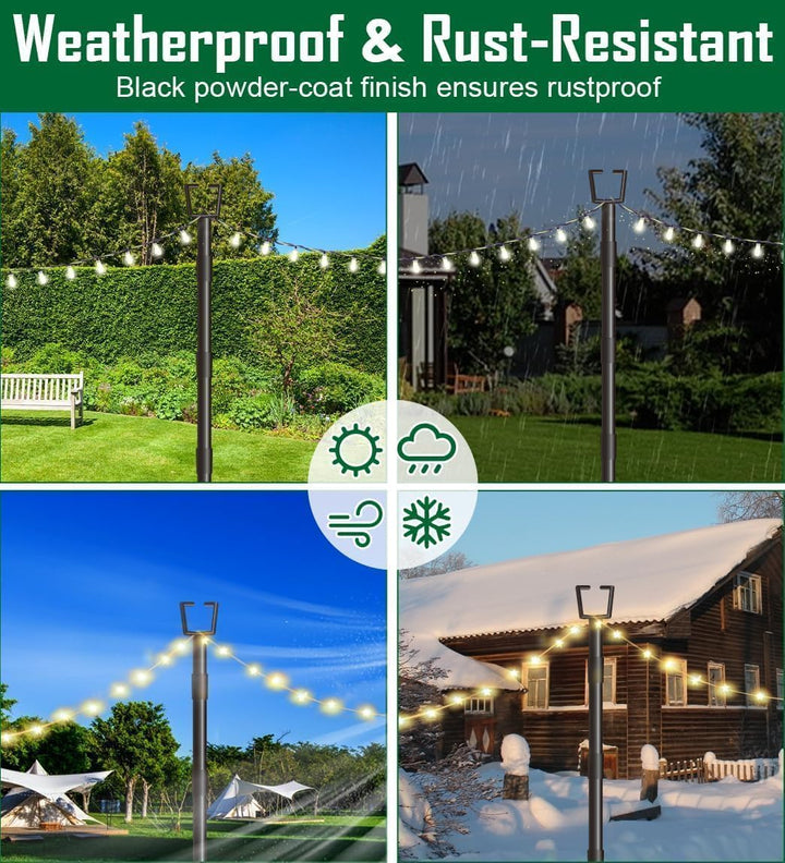 HoldOneLight String Light Pole für Deck 10Ft/3M Outdoor String Light Poles - Verstellbare Höhe, rost